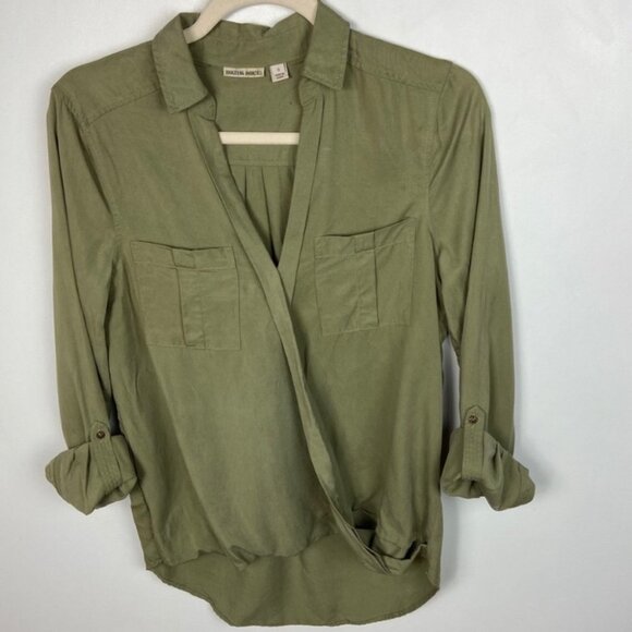 Anthropologie Army Green Faux Wrap Top Blouse Size 0 Holding Horses Olive Boho - Picture 8 of 9